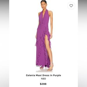 NBD Celenia Maxi Dress in Purple, size small. Originally $288 on Revolve.